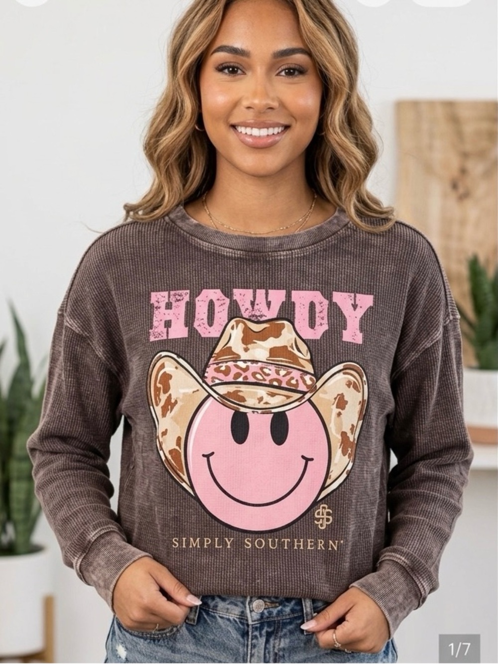 Simply Southern Brown Howdy long sleeve Sweatshirt UNISEX
